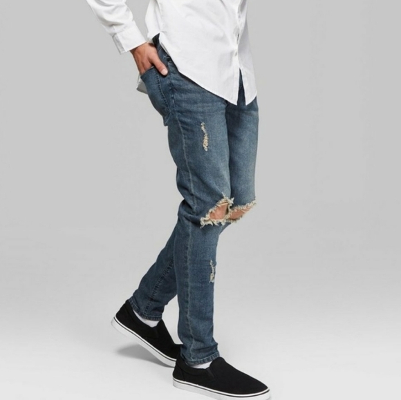 Original Use Slim-fit Tapered Jeans Distressed Broken Knee Jeans 30W/32L - Picture 2 of 9